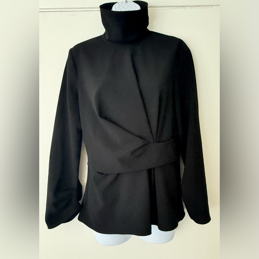 ZARA Black Draped Long Sleeve Blouse Tunic Top